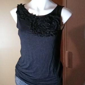 Black glittery tank with 3d flower
